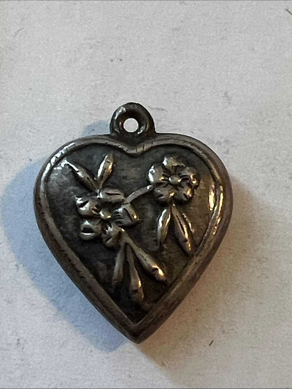 Antique Sterling Silver puffy heart charm